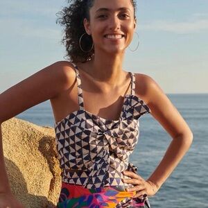 FARM Rio Geometric Blue and White Tank Top